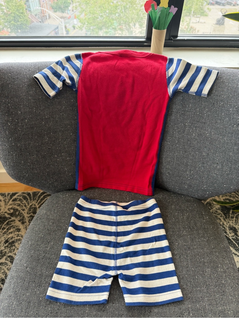 Kids Marvel Spiderman Graphic PJ Set - Red & Navy with Striped Shorts - Picture 2 of 5